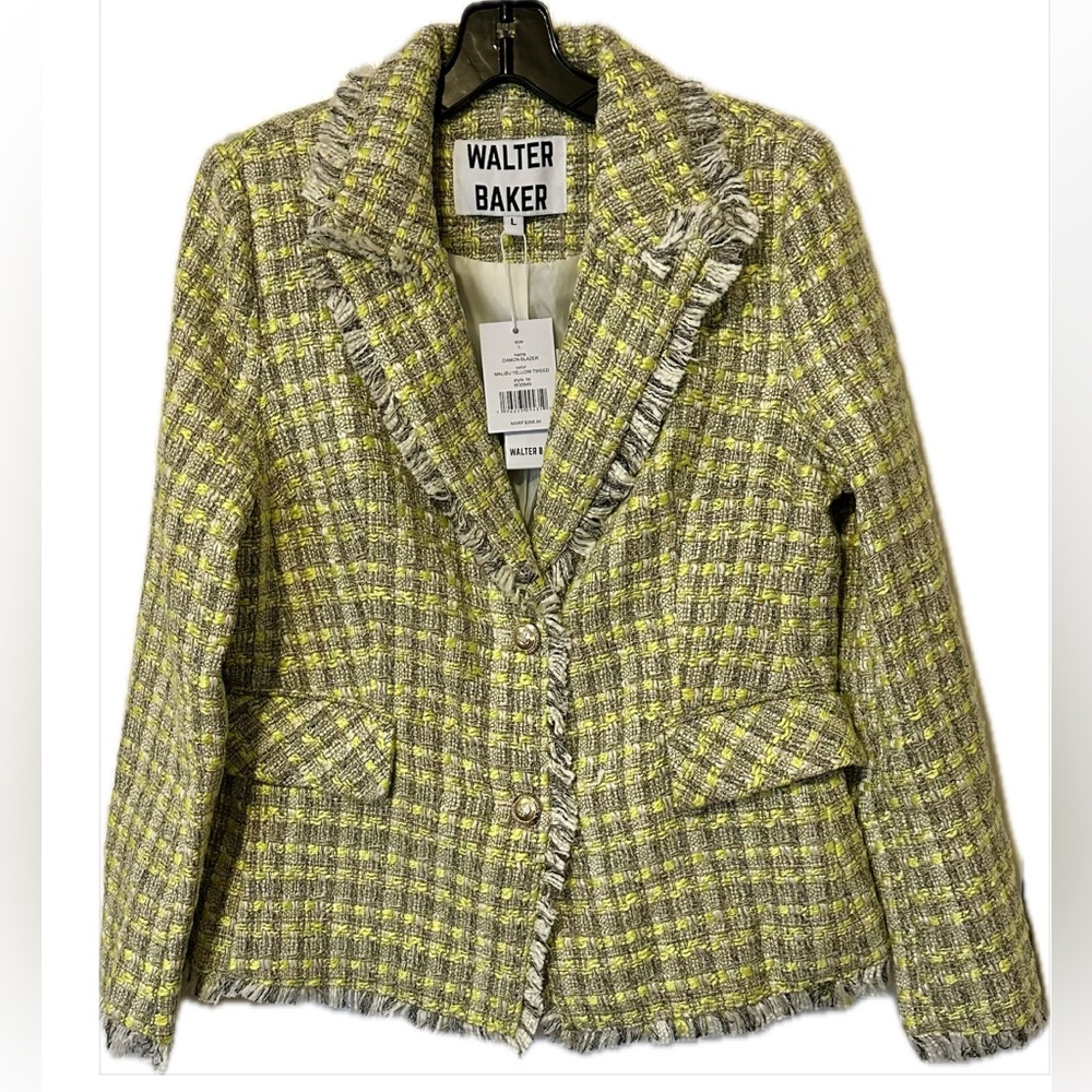 NWT ❤️ Walter Baker Malibu Yellow Tweed Damon Blazer - MSRP $298 - Picture 5 of 7